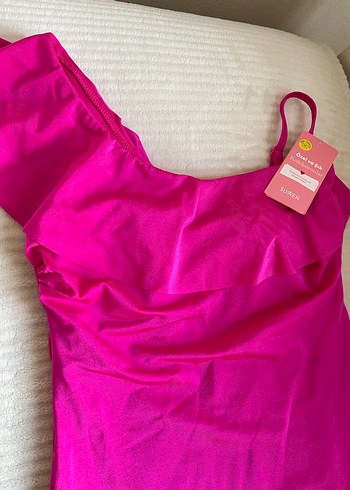 Düz Pembe Fırfırlı Mayo - Görsel 2