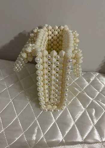 İnci Boncuklu Beyaz Kadın Çanta - Görsel 2