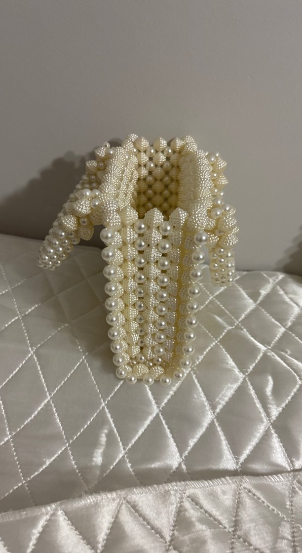 İnci Boncuklu Beyaz Kadın Çanta - Görsel 2