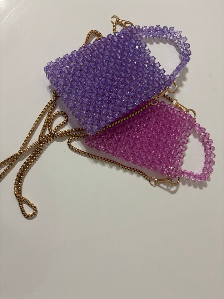 Boncuklu Pastel Mor ve Pembe Kadın Çantaları - Görsel 4