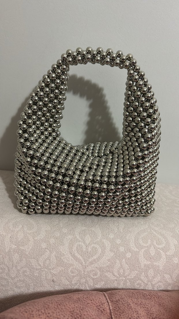 Gri Metal Boncuklu Kadın Çanta - Görsel 2