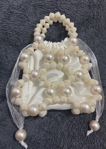 Boncuk İşlemeli Beyaz Örgü Kadın Çanta - Görsel 2