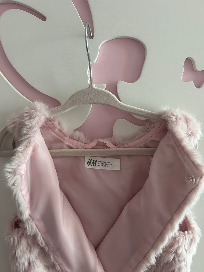 H&M Kız Çocuk Pembe Kürklü Yelek - Görsel 3