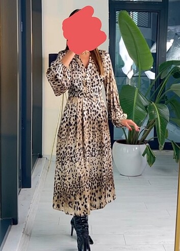 l Beden Leopar midiboy L beden elbise