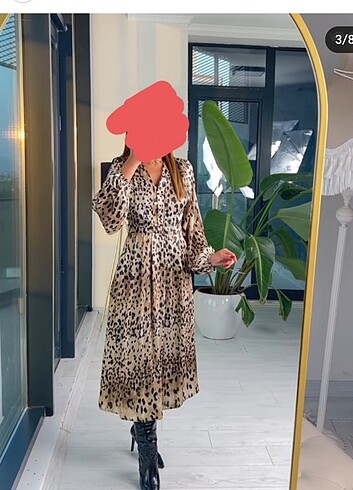 l Beden kahverengi Renk Leopar midiboy L beden elbise