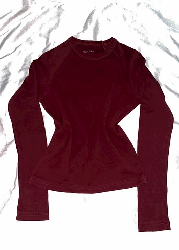 BERSHKA Bordo Uzun Kollu Crop Top - Görsel 2