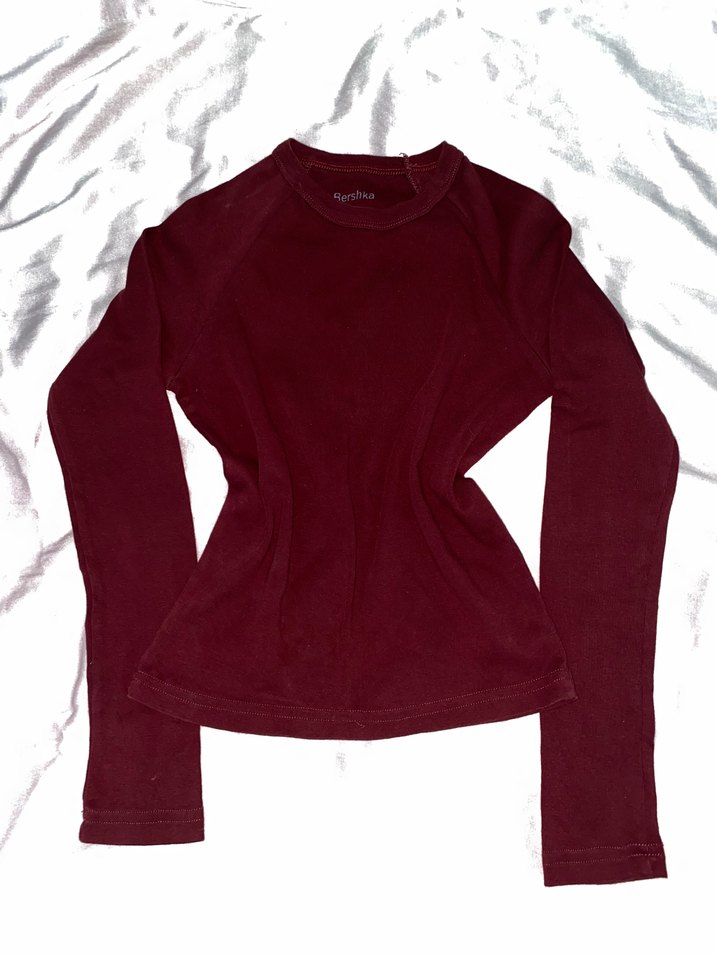 BERSHKA Bordo Uzun Kollu Crop Top - Görsel 2