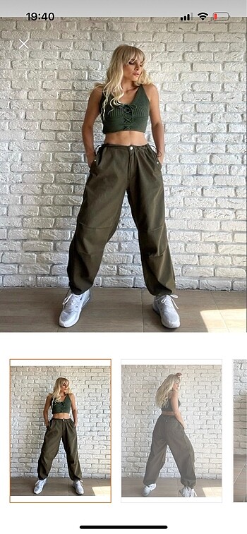 yeşil paraşüt pantolon