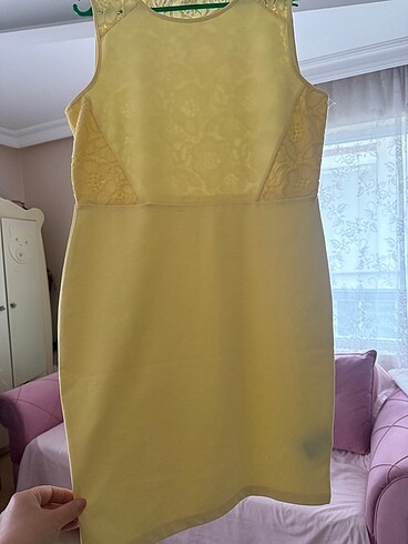 H&M sarı dantel M balık elbise