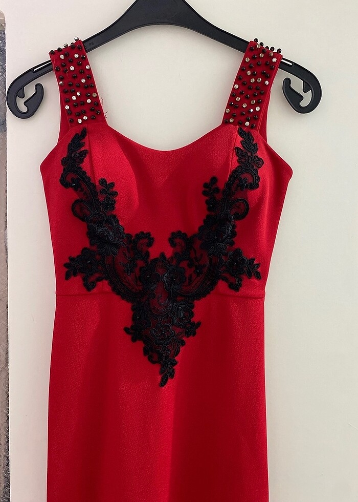 Bordo kırmızı balık abiye - Görsel 2