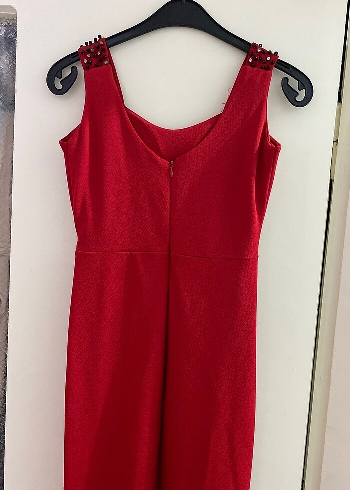 Bordo kırmızı balık abiye - Görsel 4