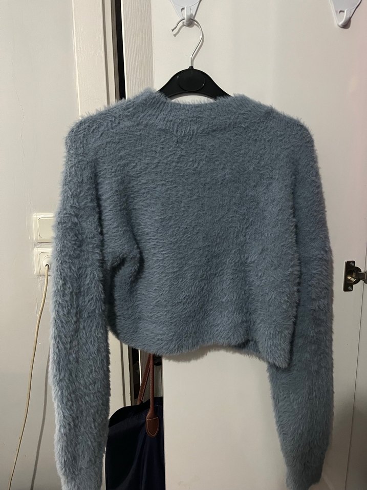 Gri Uzun Kollu Kadın Triko Kazak - Görsel 3