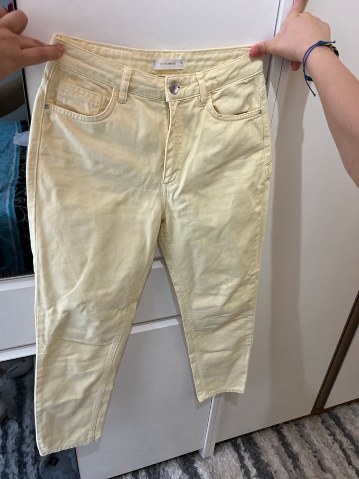 Sarı Düğmeli Kadın Midi Jean - Görsel 2