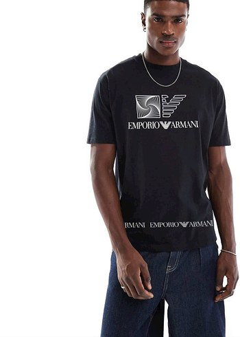 Emporio Armani Siyah Baskılı Erkek Tişört