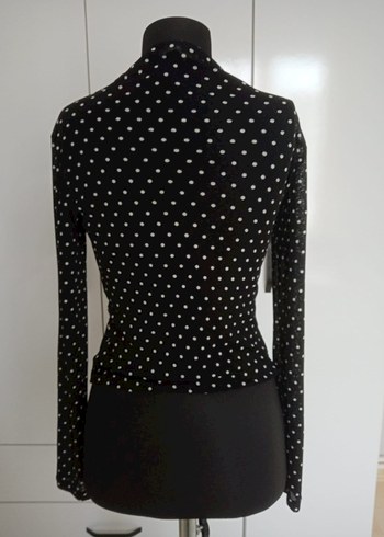 Siyah Puantiyeli Boğazlı Kadın Bluz - Görsel 2