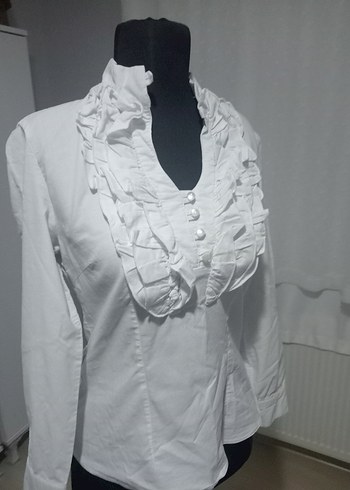 Fırfırlı Beyaz Kadın Gömlek - Görsel 4