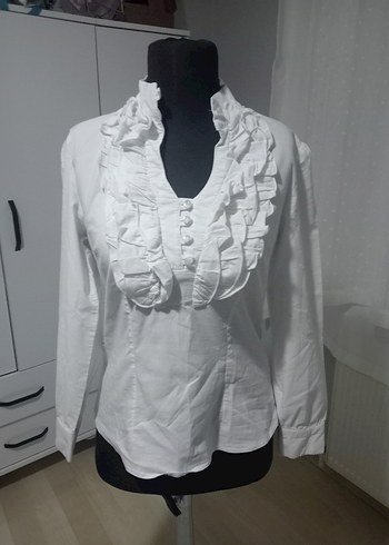 Fırfırlı Beyaz Kadın Gömlek - Görsel 2