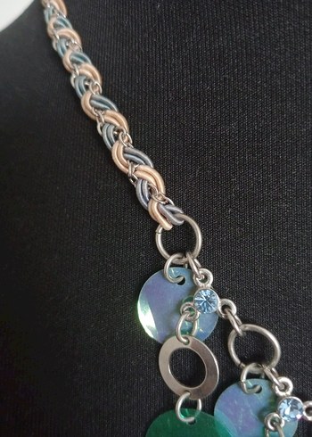 Renkli Turkuaz Zincir Detaylı Midi Kolye - Görsel 2