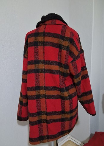 Düğmeli Kırmızı Kareli Midi Hamile Kabanı - Görsel 4