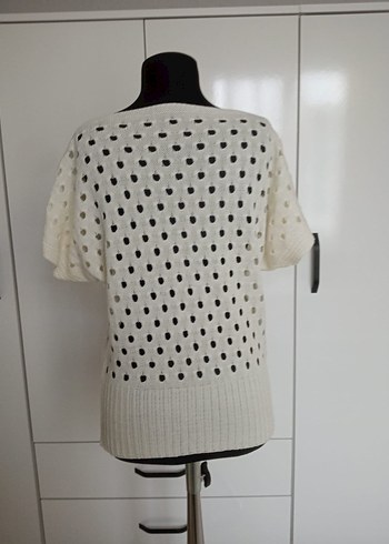 Nakışlı Kısa Kollu Beyaz Kadın Triko - Görsel 6