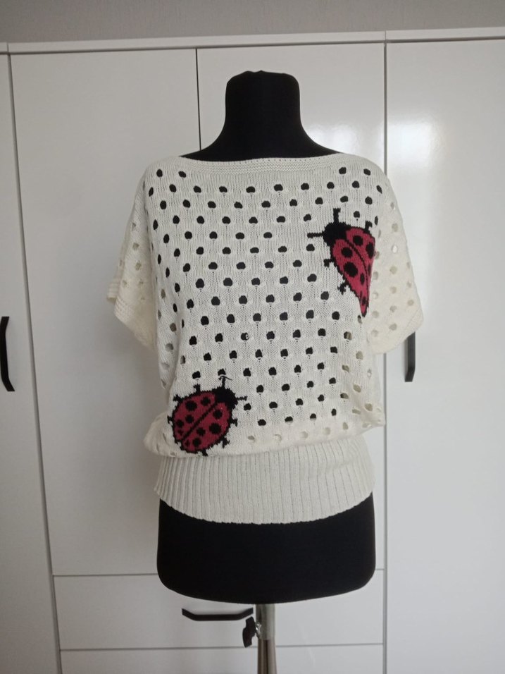 Nakışlı Kısa Kollu Beyaz Kadın Triko - Görsel 5