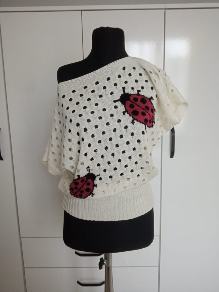 Nakışlı Kısa Kollu Beyaz Kadın Triko - Görsel 3