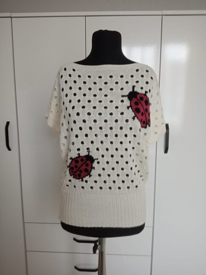 Nakışlı Kısa Kollu Beyaz Kadın Triko - Görsel 4