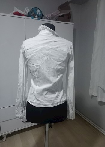 Pamuk Beyaz Uzun Kollu Düğmeli Kadın Gömlek - Görsel 4