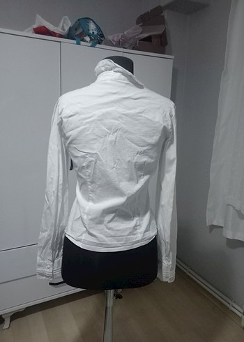 Pamuk Beyaz Uzun Kollu Düğmeli Kadın Gömlek - Görsel 3