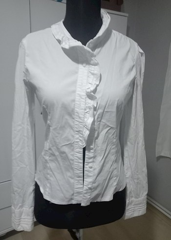 Pamuk Beyaz Uzun Kollu Düğmeli Kadın Gömlek - Görsel 2