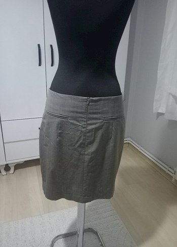 Gri Midi Kalem Etek Kemer Detaylı - Görsel 3