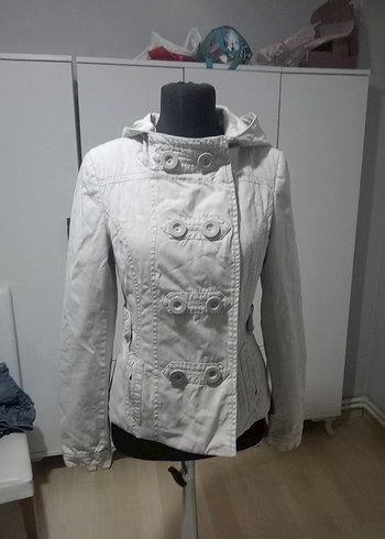 Düğmeli Beyaz Keten Midi Ceket - Görsel 2