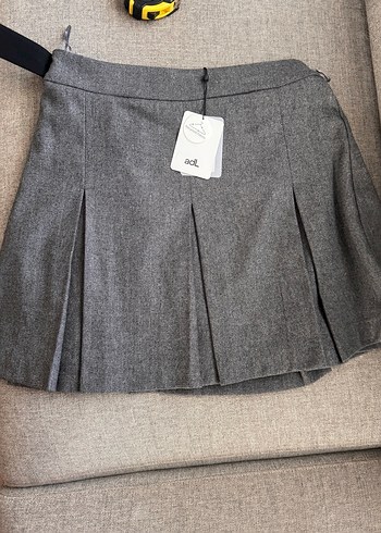 l Beden Adil ışık Gri Kemerli Midi Mini Etek