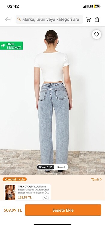 42 Beden mavi Renk Yüksek bel wide leg jeans