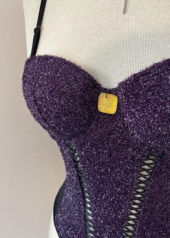 Mor Desenli Strappy Büstiyer - Görsel 2