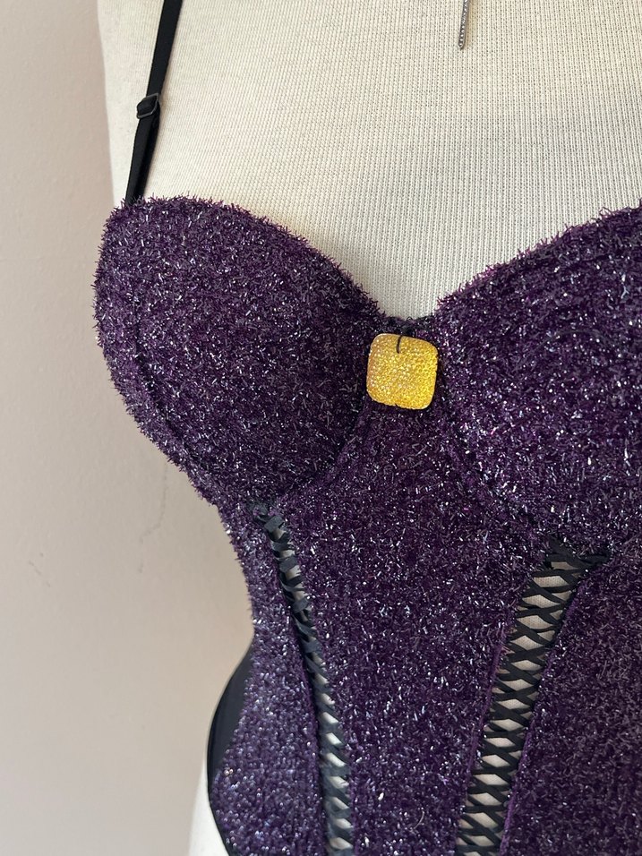 Mor Desenli Strappy Büstiyer - Görsel 2