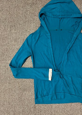 Mavi Kapüşonlu Kadın y2k bluz - Görsel 2