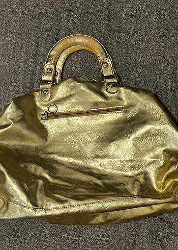 Kadın Altın Deri Tokalı Çanta - Görsel 2