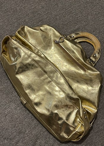 Kadın Altın Deri Tokalı Çanta - Görsel 5