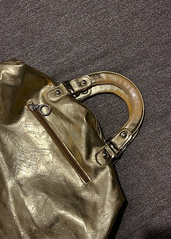Kadın Altın Deri Tokalı Çanta - Görsel 6