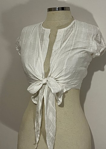 Beyaz Keten Bağlamalı Bohem Bluz - Görsel 2