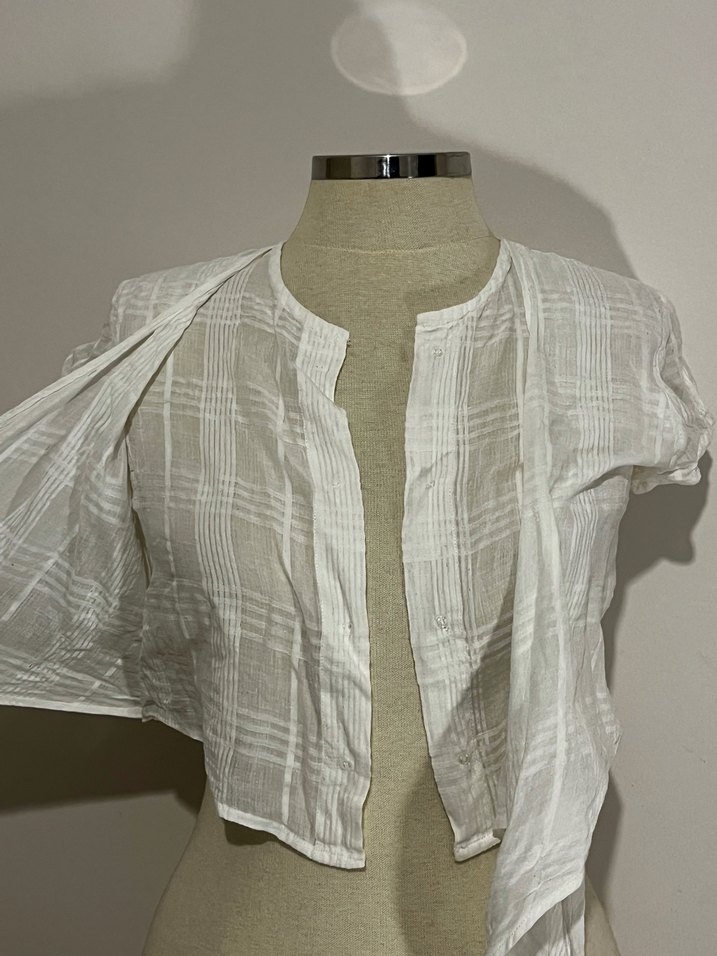 Beyaz Keten Bağlamalı Bohem Bluz - Görsel 3