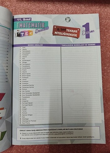  YAYIN DENİZİ 11.SINIF TEKRAR ETTİREN MATEMATİK DENEMELERİ