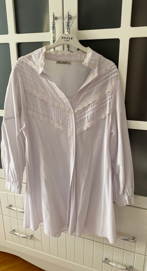 Beyaz Pamuklu Uzun Kollu Bohem Gömlek - Görsel 3