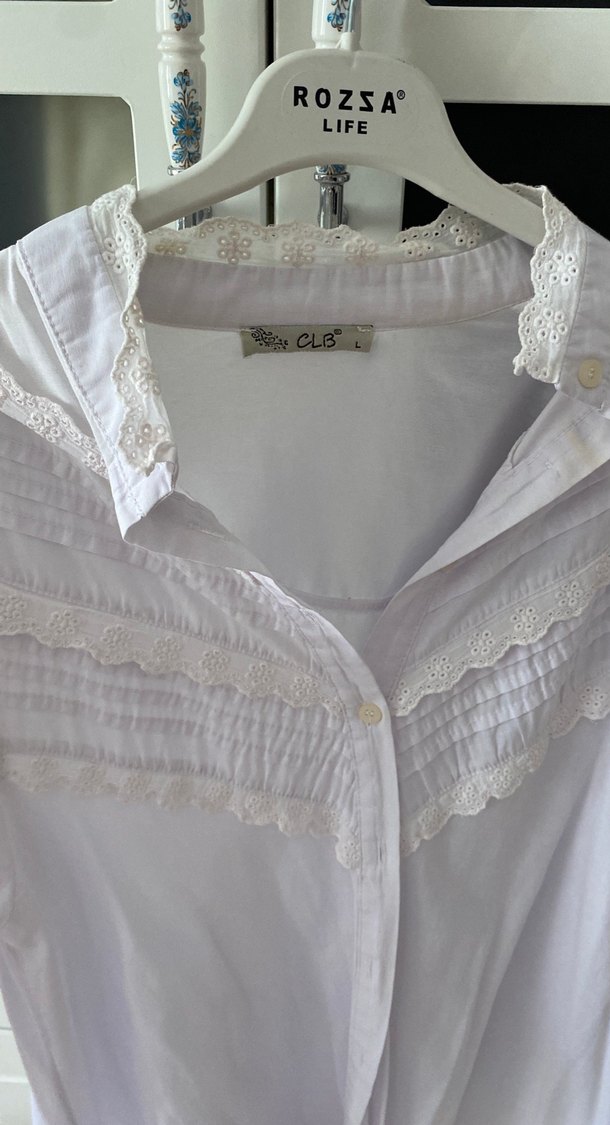 Beyaz Pamuklu Uzun Kollu Bohem Gömlek - Görsel 2