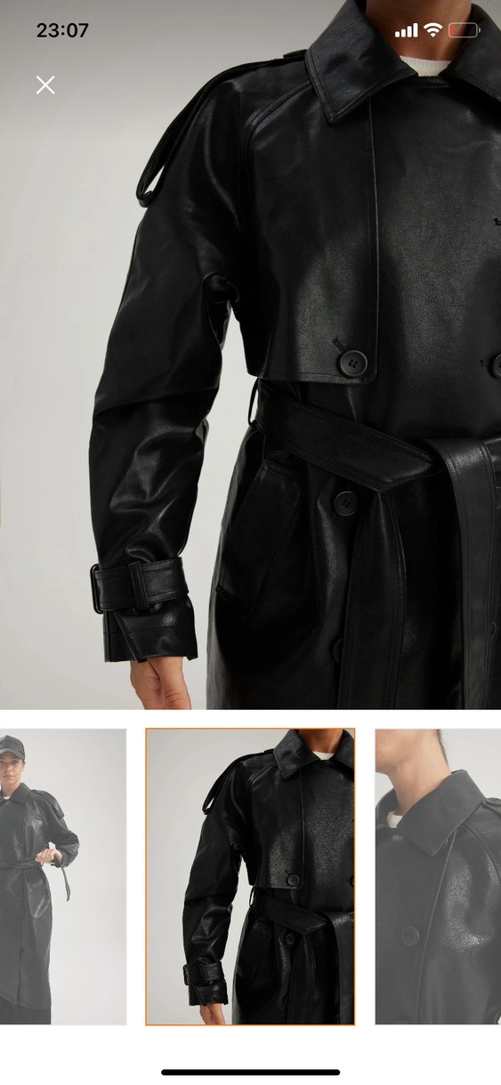 Siyah Deri Midi Trençkot - Görsel 4