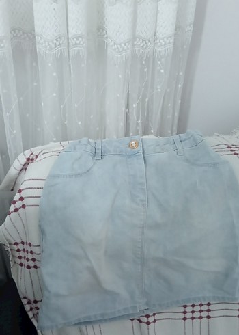 Düğmeli Mavi Denim Mini Etek