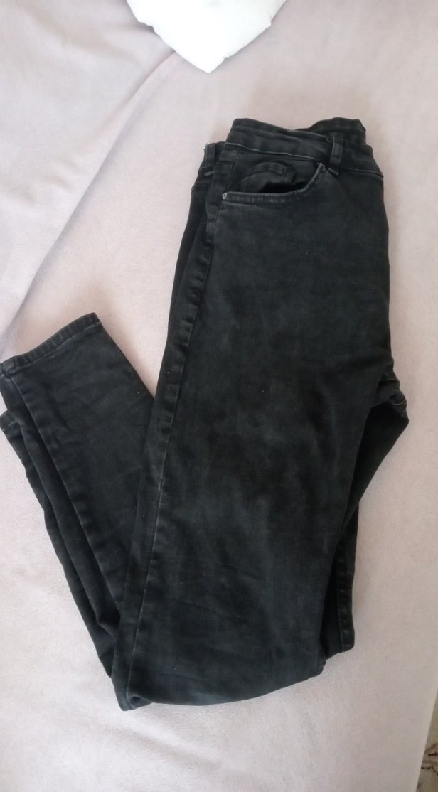 Düğmeli Siyah Kadın Denim Pantolon - Görsel 2