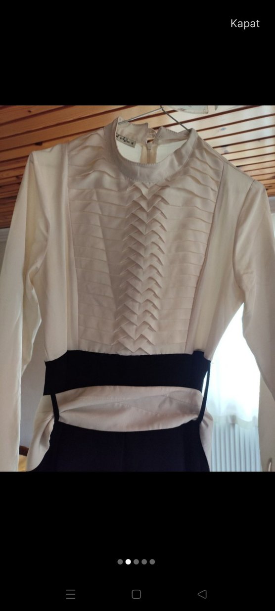 Uzun Kollu Beyaz Siyah Uzun Elbise - Görsel 2