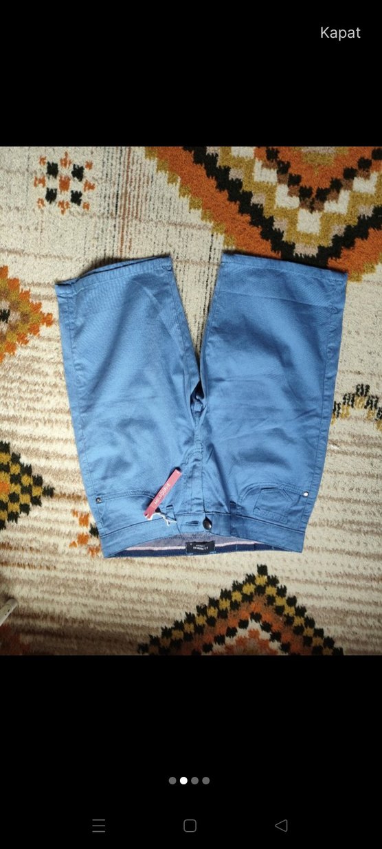 Mavi Bol Kesim Mini Kot Pantolon - Görsel 2